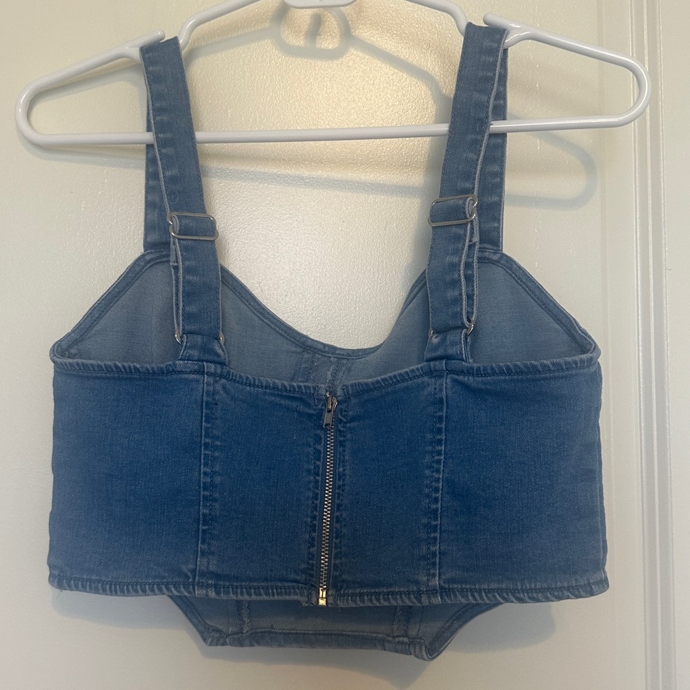 Blue Blush Denim Corset Going Out Top - Picture 3 of 3